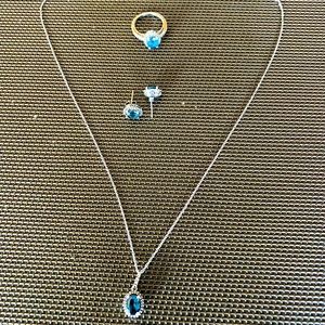 Blue Topaz Necklace, Earrings, and Ring Set